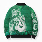 New Zealand Matariki Bomber Puffer Jacket Maori Manaia Galaxy Silver Fern Green Color