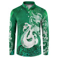 New Zealand Matariki Button Sweatshirt Maori Manaia Galaxy Silver Fern Green Color