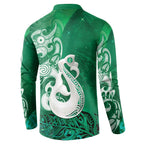 New Zealand Matariki Button Sweatshirt Maori Manaia Galaxy Silver Fern Green Color