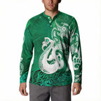 New Zealand Matariki Button Sweatshirt Maori Manaia Galaxy Silver Fern Green Color