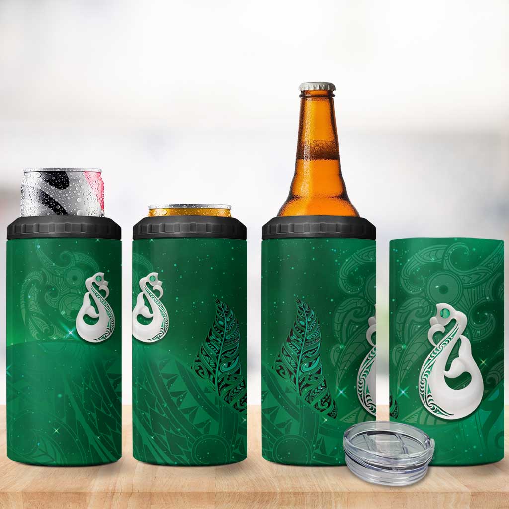 New Zealand Matariki 4 in 1 Can Cooler Tumbler Maori Manaia Galaxy Silver Fern Green Color