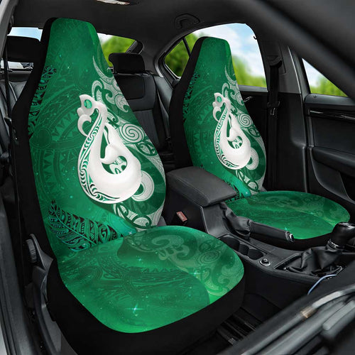 New Zealand Matariki Car Seat Cover Maori Manaia Galaxy Silver Fern Green Color