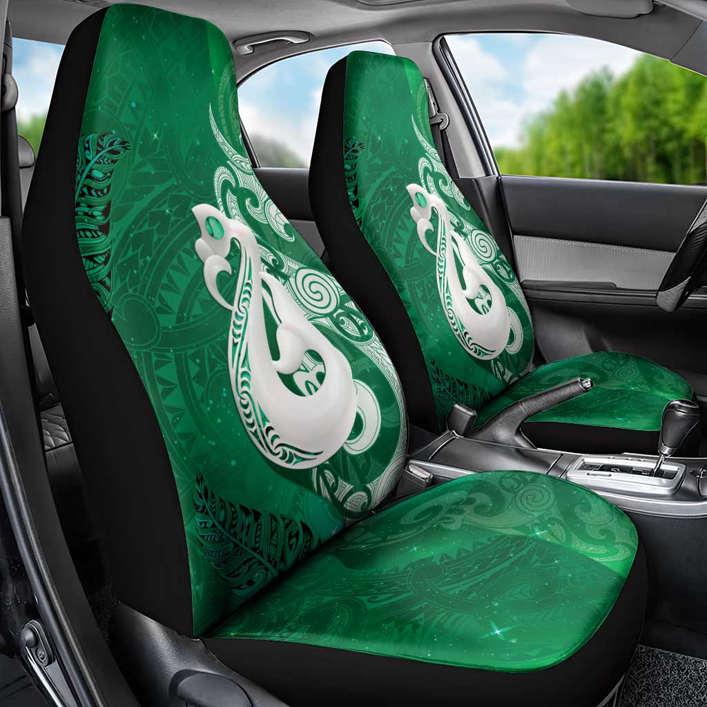 New Zealand Matariki Car Seat Cover Maori Manaia Galaxy Silver Fern Green Color