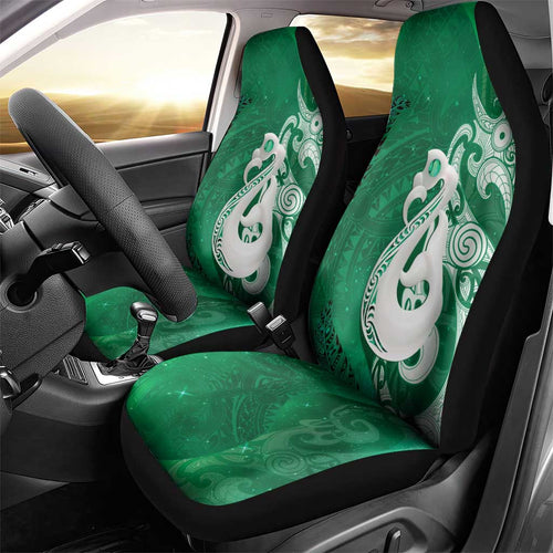 New Zealand Matariki Car Seat Cover Maori Manaia Galaxy Silver Fern Green Color