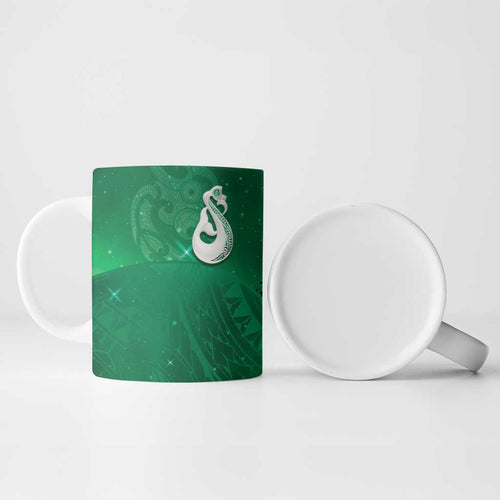 New Zealand Matariki Ceramic Mug Maori Manaia Galaxy Silver Fern Green Color