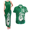 New Zealand Matariki Couples Matching Tank Maxi Dress and Hawaiian Shirt Maori Manaia Galaxy Silver Fern Green Color