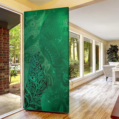 New Zealand Matariki Door Cover Maori Manaia Galaxy Silver Fern Green Color
