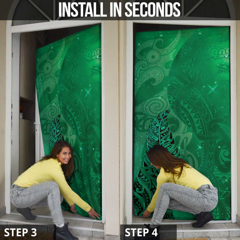 New Zealand Matariki Door Cover Maori Manaia Galaxy Silver Fern Green Color