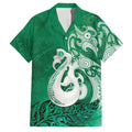 New Zealand Matariki Family Matching Mermaid Dress and Hawaiian Shirt Maori Manaia Galaxy Silver Fern Green Color