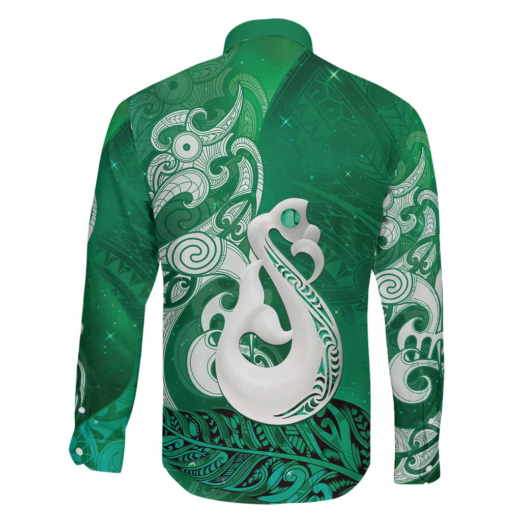New Zealand Matariki Family Matching Mermaid Dress and Hawaiian Shirt Maori Manaia Galaxy Silver Fern Green Color