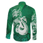 New Zealand Matariki Family Matching Mermaid Dress and Hawaiian Shirt Maori Manaia Galaxy Silver Fern Green Color