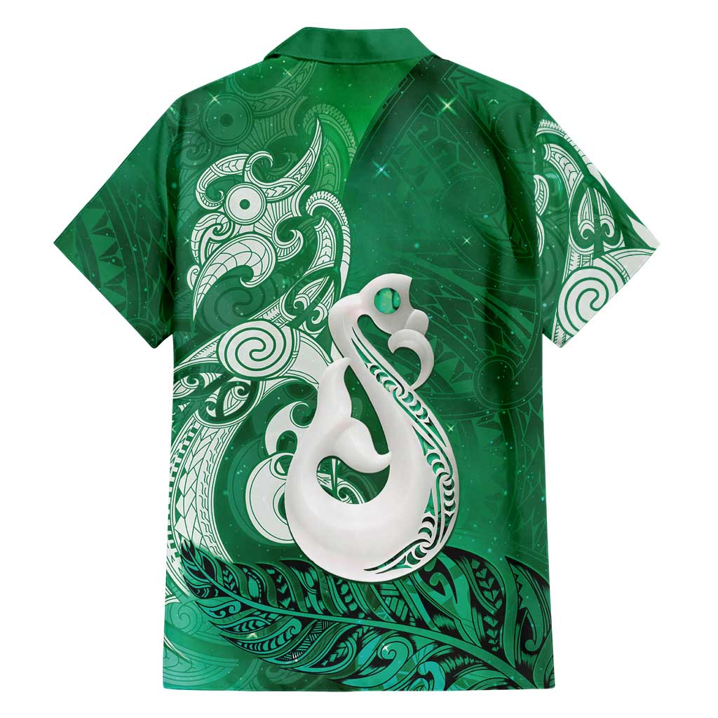 New Zealand Matariki Family Matching Tank Maxi Dress and Hawaiian Shirt Maori Manaia Galaxy Silver Fern Green Color