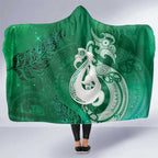New Zealand Matariki Hooded Blanket Maori Manaia Galaxy Silver Fern Green Color