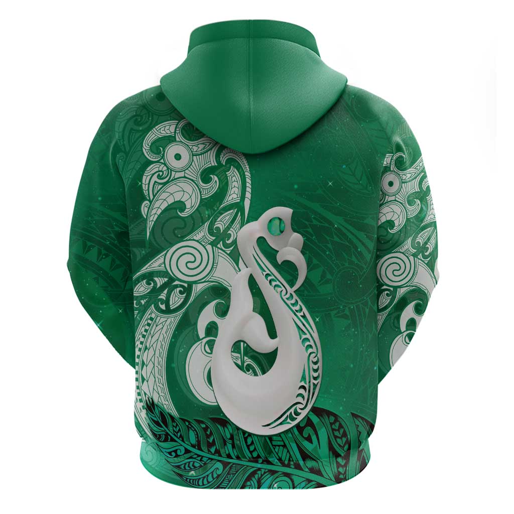 New Zealand Matariki Hoodie Maori Manaia Galaxy Silver Fern Green Color