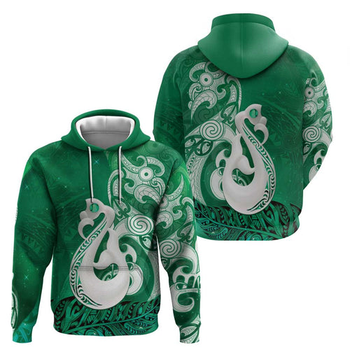 New Zealand Matariki Hoodie Maori Manaia Galaxy Silver Fern Green Color