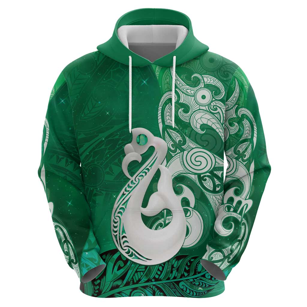 New Zealand Matariki Hoodie Maori Manaia Galaxy Silver Fern Green Color