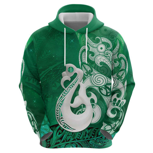 New Zealand Matariki Hoodie Maori Manaia Galaxy Silver Fern Green Color