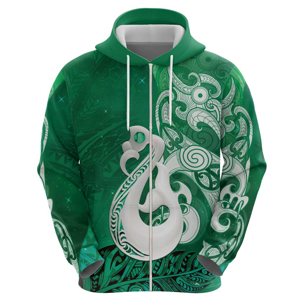 New Zealand Matariki Hoodie Maori Manaia Galaxy Silver Fern Green Color
