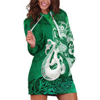 New Zealand Matariki Hoodie Dress Maori Manaia Galaxy Silver Fern Green Color