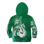 New Zealand Matariki Kid Hoodie Maori Manaia Galaxy Silver Fern Green Color