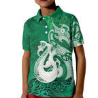 New Zealand Matariki Kid Polo Shirt Maori Manaia Galaxy Silver Fern Green Color