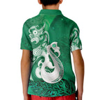 New Zealand Matariki Kid Polo Shirt Maori Manaia Galaxy Silver Fern Green Color