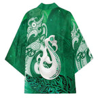 New Zealand Matariki Kimono Maori Manaia Galaxy Silver Fern Green Color