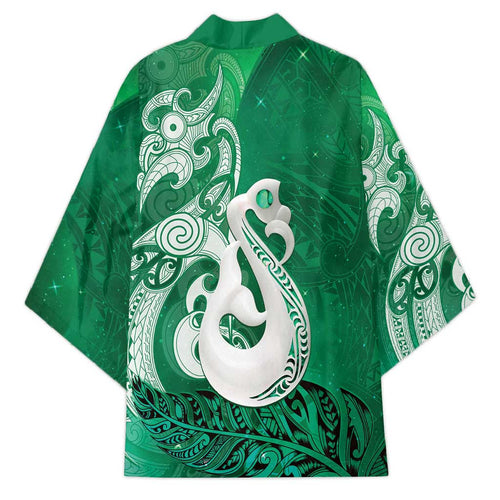 New Zealand Matariki Kimono Maori Manaia Galaxy Silver Fern Green Color