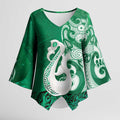 New Zealand Matariki Kimono Sleeve Blouse Maori Manaia Galaxy Silver Fern Green Color