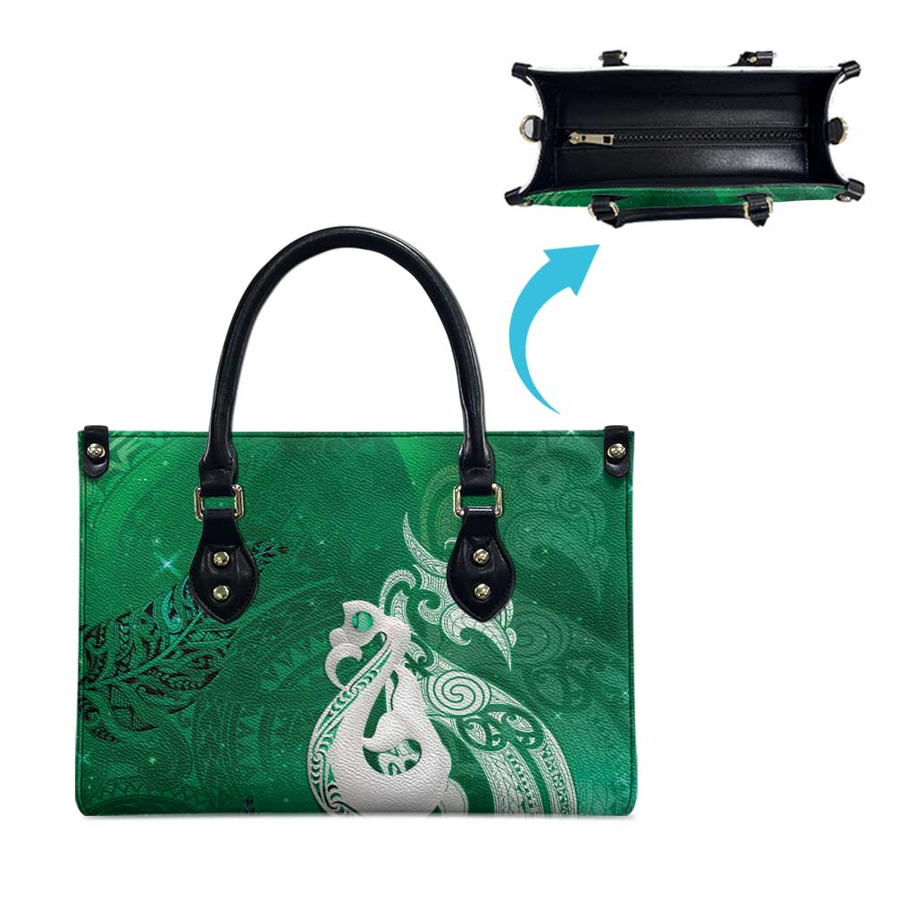 New Zealand Matariki Leather Bag Maori Manaia Galaxy Silver Fern Green Color