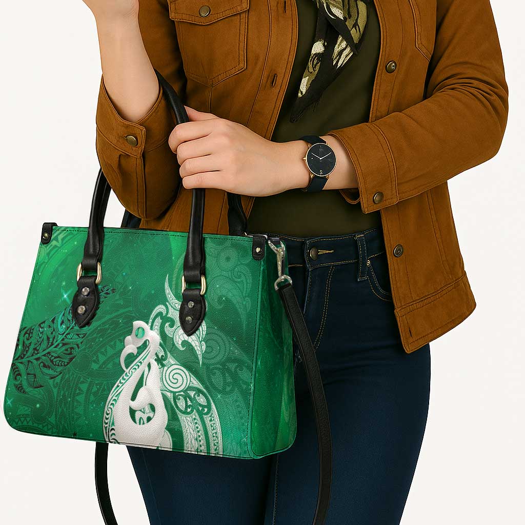 New Zealand Matariki Leather Bag Maori Manaia Galaxy Silver Fern Green Color
