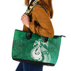 New Zealand Matariki Leather Tote Bag Maori Manaia Galaxy Silver Fern Green Color