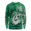 New Zealand Matariki Long Sleeve Shirt Maori Manaia Galaxy Silver Fern Green Color