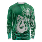 New Zealand Matariki Long Sleeve Shirt Maori Manaia Galaxy Silver Fern Green Color