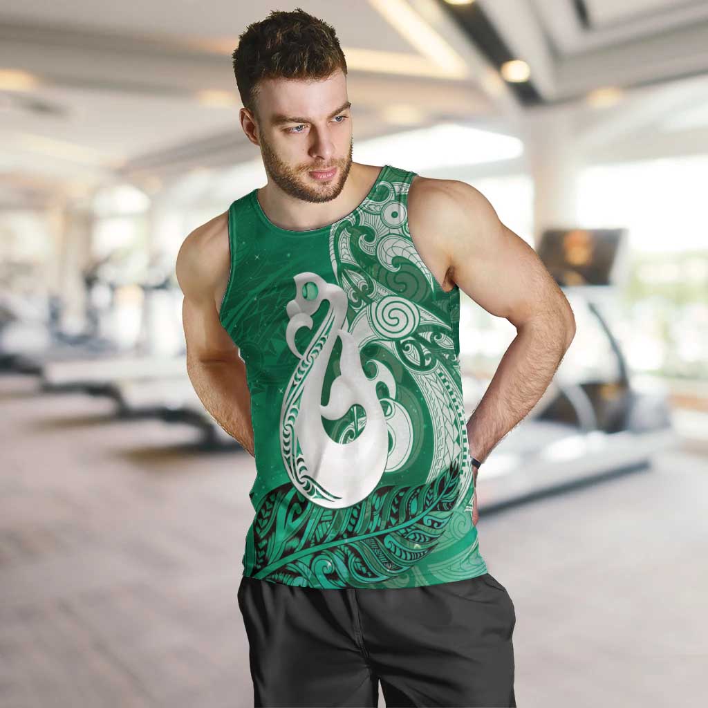 New Zealand Matariki Men Tank Top Maori Manaia Galaxy Silver Fern Green Color