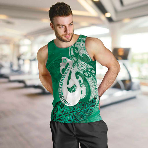 New Zealand Matariki Men Tank Top Maori Manaia Galaxy Silver Fern Green Color