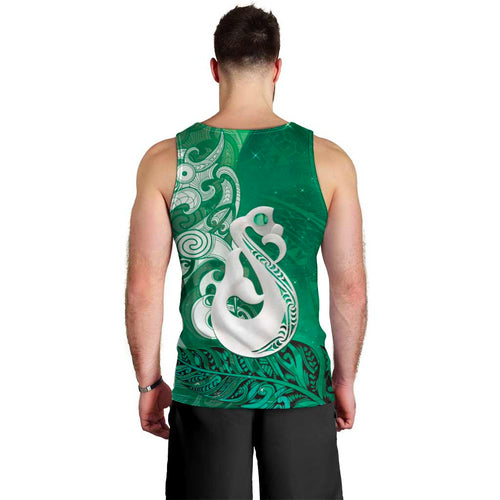 New Zealand Matariki Men Tank Top Maori Manaia Galaxy Silver Fern Green Color