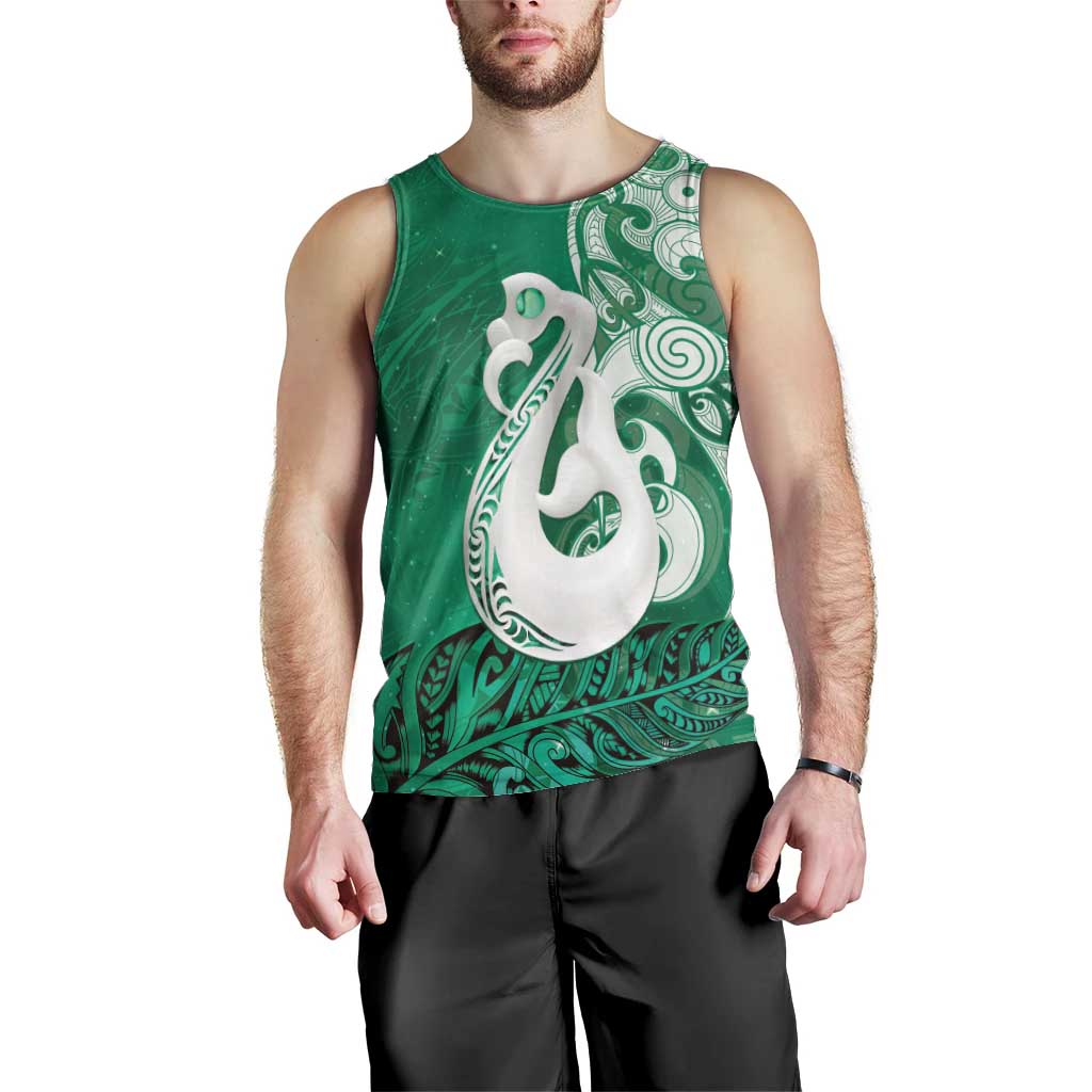 New Zealand Matariki Men Tank Top Maori Manaia Galaxy Silver Fern Green Color