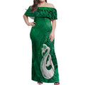 New Zealand Matariki Off Shoulder Maxi Dress Maori Manaia Galaxy Silver Fern Green Color