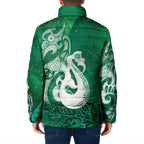 New Zealand Matariki Padded Jacket Maori Manaia Galaxy Silver Fern Green Color