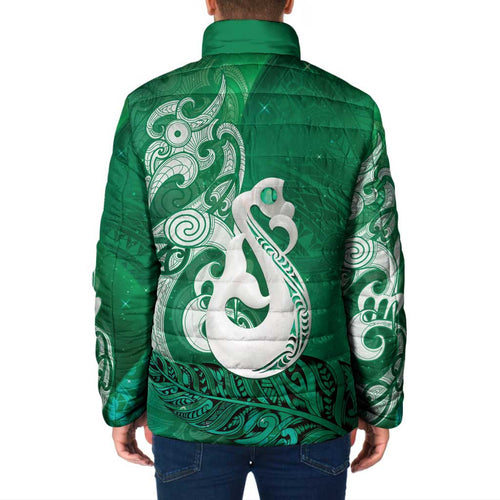 New Zealand Matariki Padded Jacket Maori Manaia Galaxy Silver Fern Green Color