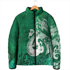 New Zealand Matariki Padded Jacket Maori Manaia Galaxy Silver Fern Green Color