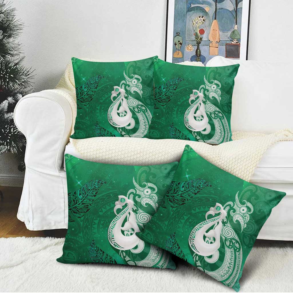 New Zealand Matariki Pillow Cover Maori Manaia Galaxy Silver Fern Green Color