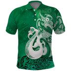 New Zealand Matariki Polo Shirt Maori Manaia Galaxy Silver Fern Green Color