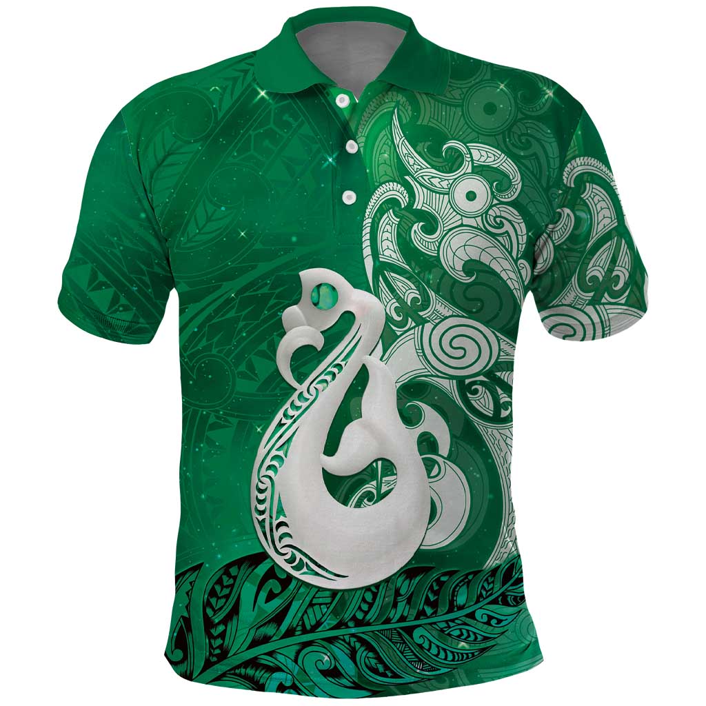 New Zealand Matariki Polo Shirt Maori Manaia Galaxy Silver Fern Green Color