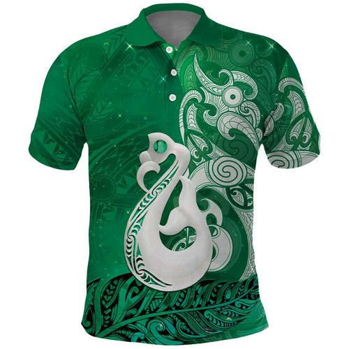 New Zealand Matariki Polo Shirt Maori Manaia Galaxy Silver Fern Green Color