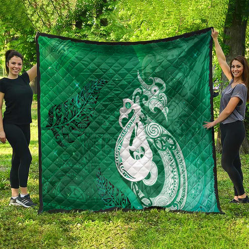 New Zealand Matariki Quilt Maori Manaia Galaxy Silver Fern Green Color