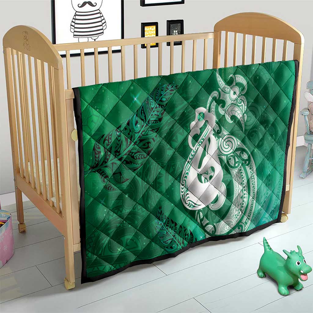 New Zealand Matariki Quilt Maori Manaia Galaxy Silver Fern Green Color