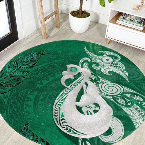 New Zealand Matariki Round Carpet Maori Manaia Galaxy Silver Fern Green Color
