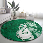 New Zealand Matariki Round Carpet Maori Manaia Galaxy Silver Fern Green Color